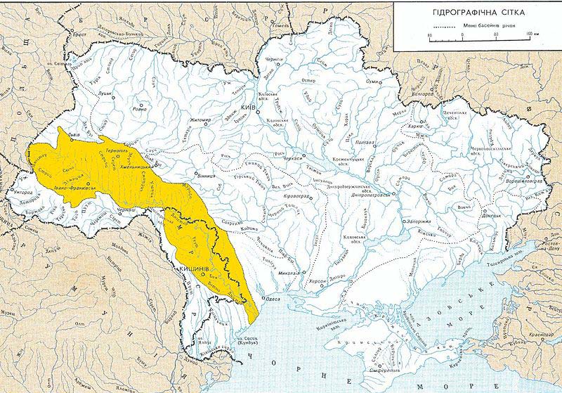 The area shaded yellow is the part of  the Dniester River valley that may be poisoned. An estimated 10 million people in Ukraine and Moldova drink Dniester water.