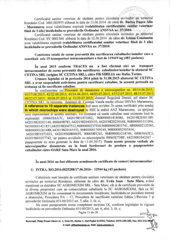 An excerpt from the investigators’ report, showing 10 separate instances in which microchips were destroyed.