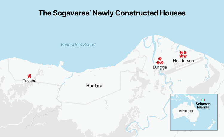 Map showing the locations of Sogavares’ newly constructed houses eiqehiqqhihrinv