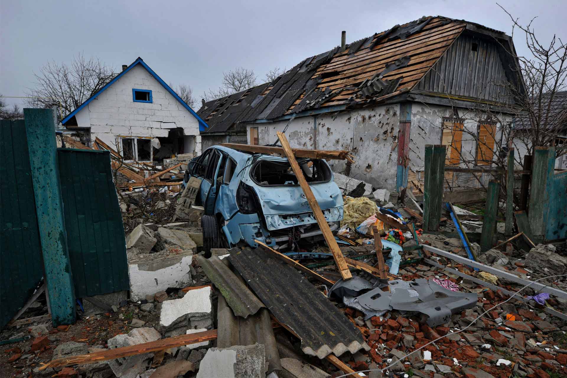 Schade in het dorp Havronshchyna